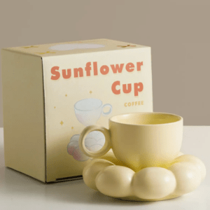 200ml Ceramic Coffee Mug with Cloud Decorative Plate- yellow